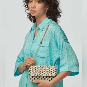 Lele Sadoughi Woven Crossbody Bag with Gold Chain great preowned condition